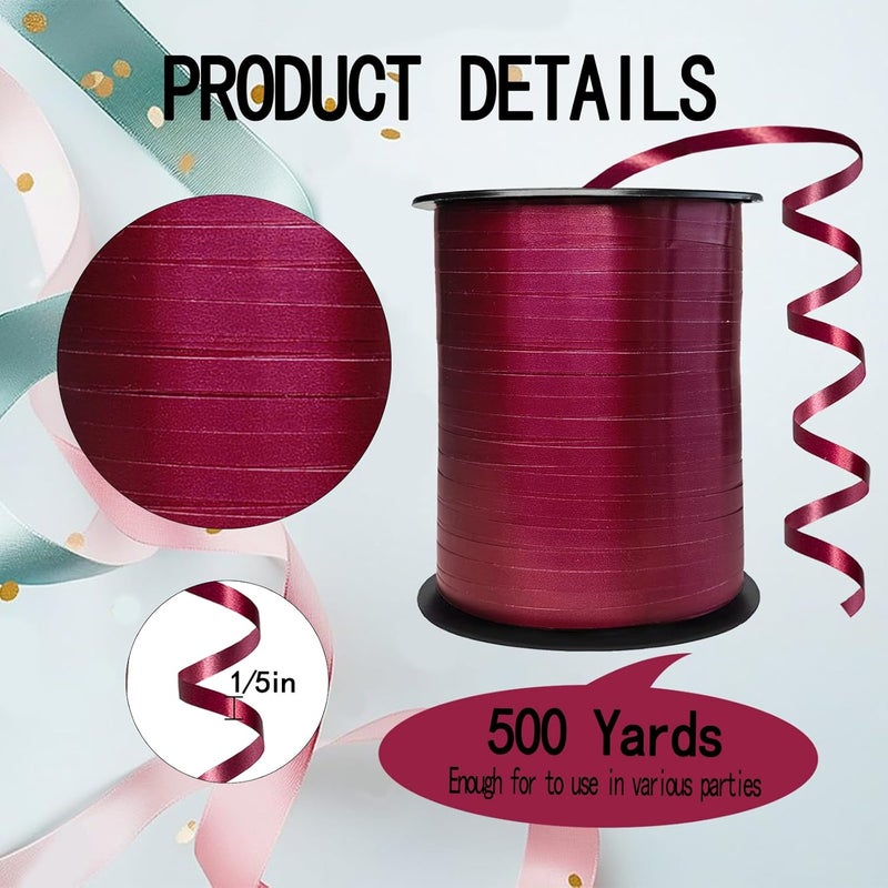 YCDMLJC 500 Yards Curling Ribbon,1/5 Inch Wine Red Ribbon,Balloon String, Party Decoration,Ribbons for Florist Flower Bows for Graduation Supplies - Image 2